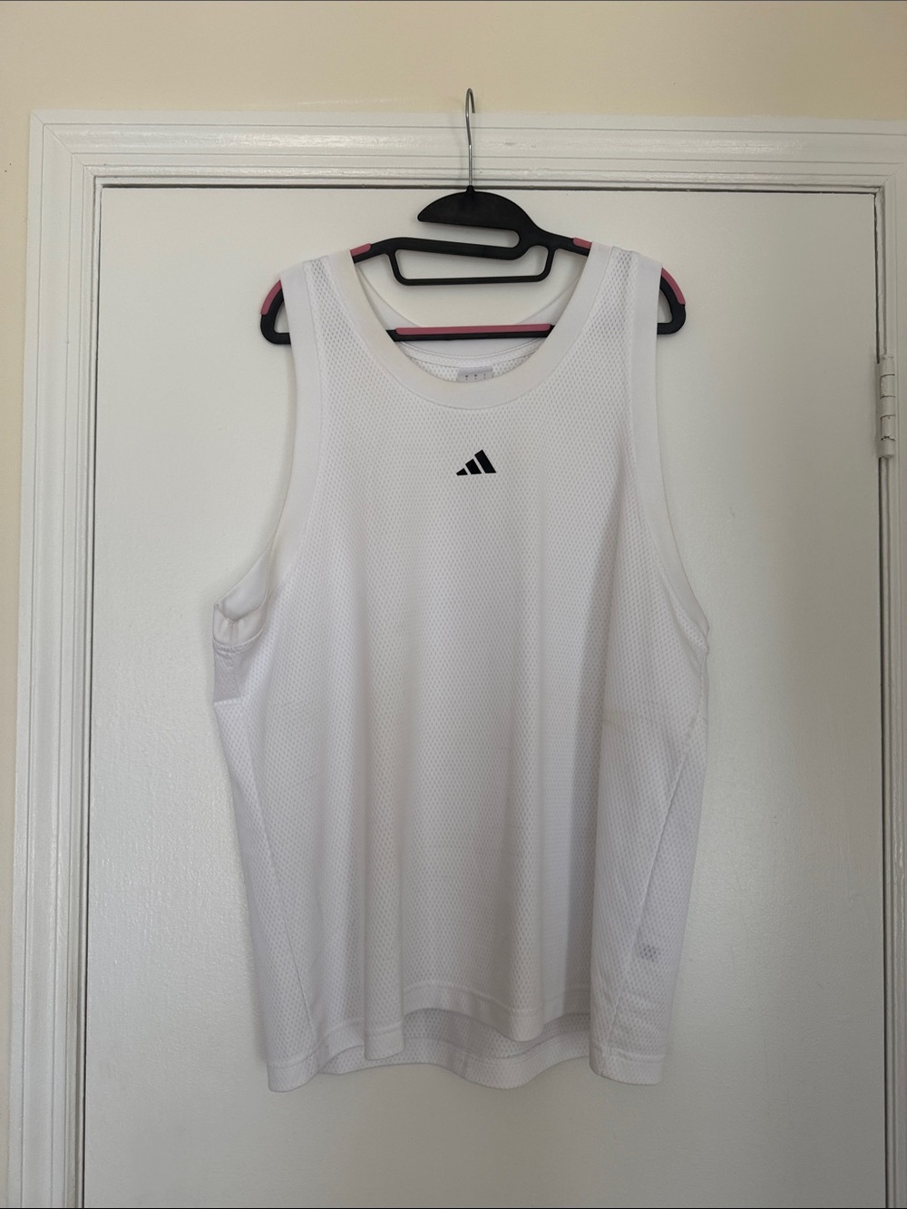 adidas White Mesh Training Tank Top with Black Logo